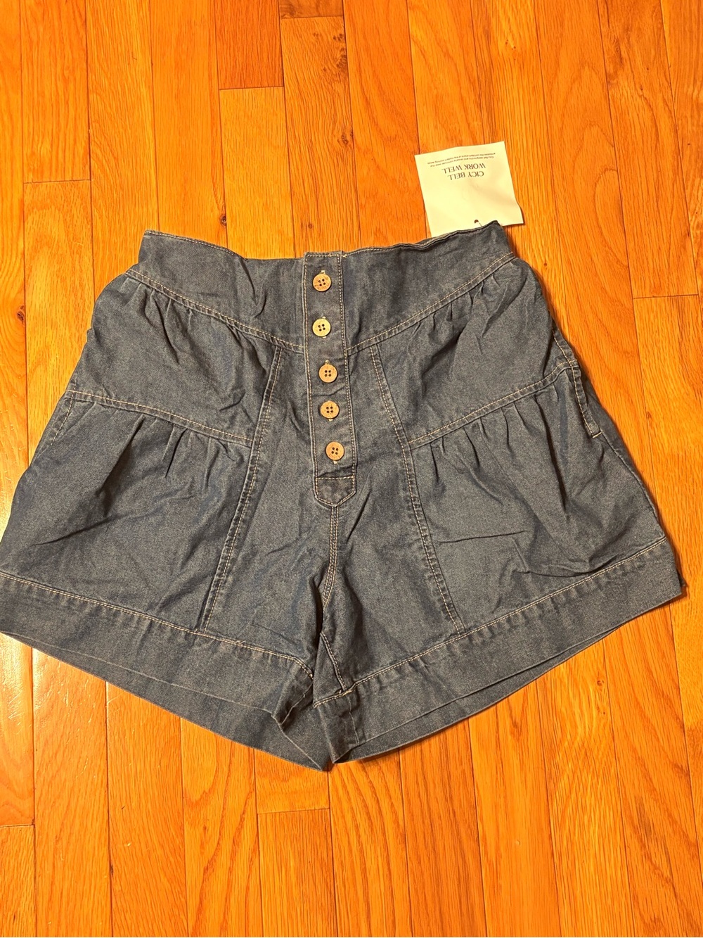 High-Waist Denim Shorts with Button Front - Blue